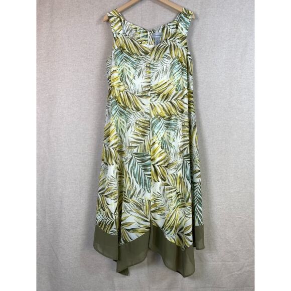 Catherines Womens Tropical Midi Dress Size 0X Asymmetric Hem Fairy Beachy Flowy - Picture 1 of 11